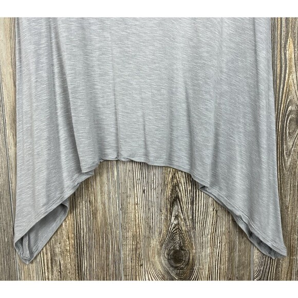 LOGO Lori Goldstein Blouse MED‎ V-Neck Sharkbite Hem Grey Stretchy Casual Comfy - Picture 4 of 12